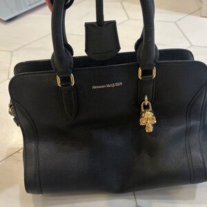 Alexander McQueen Black Satchel with Gold Accents